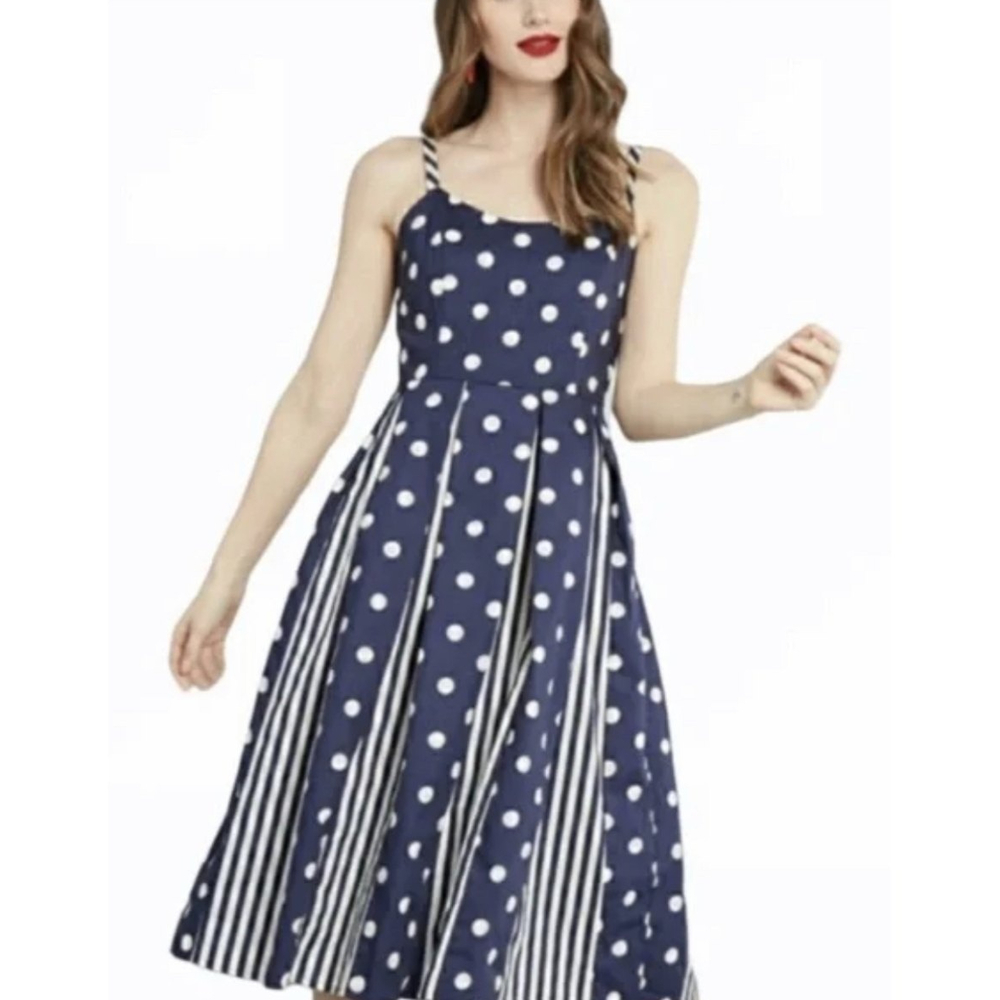 MODCLOTH Fit And Flare Polka Dot Striped Midi Dress